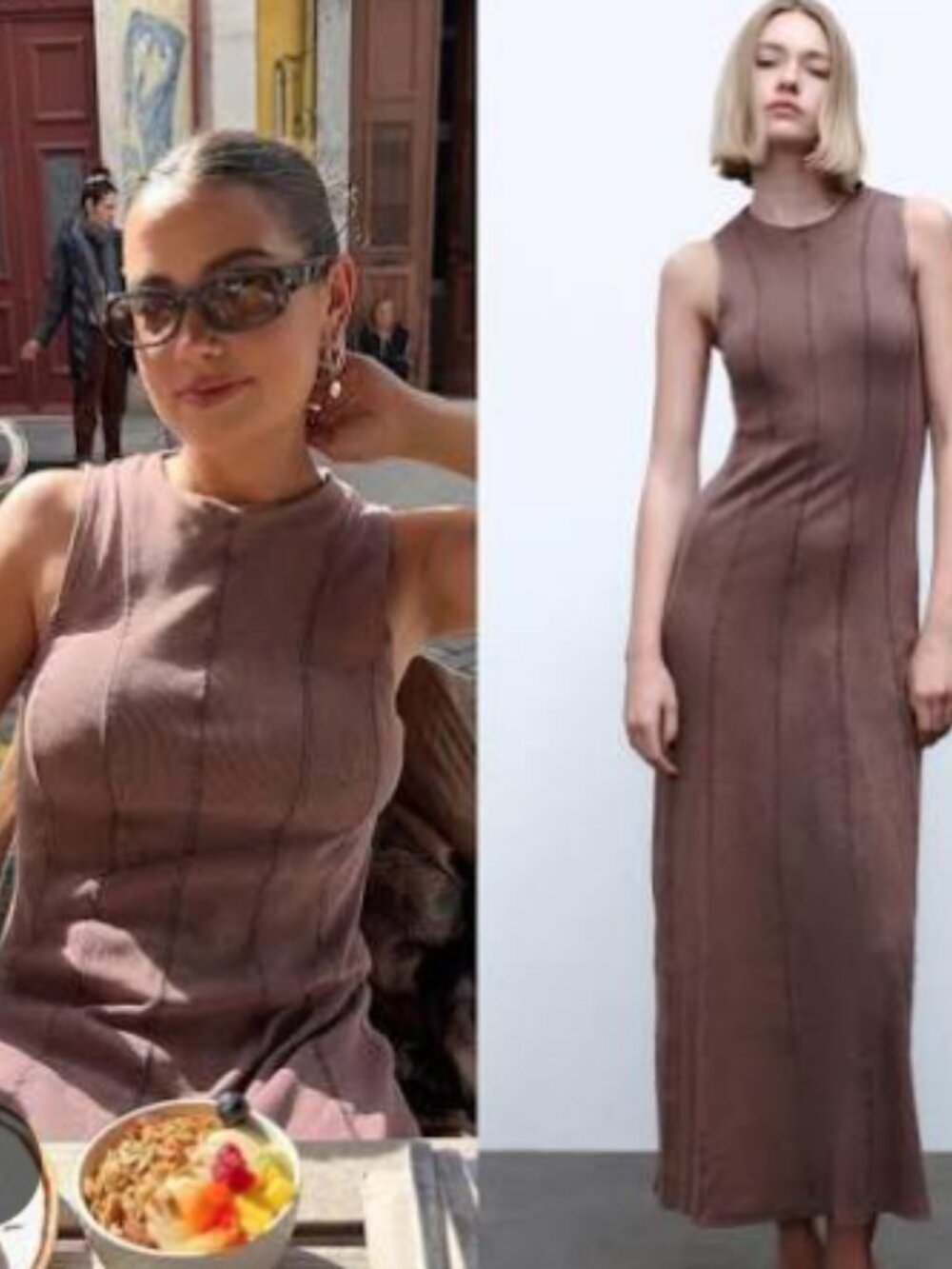Zara Ribbed Knit Maxi Dress – Taupe/Brown – Size Large – Bodycon Minimalist - Picture 2 of 11